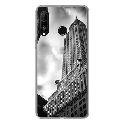 Produktbild von MuchoWow® Handyhülle Schutzhülle Hülle für Huawei P30 Lite Chrysler Building in New York von unten nach oben in Schwarz-Weiß Silikon Softcase Handy Hülle - Handyhülle