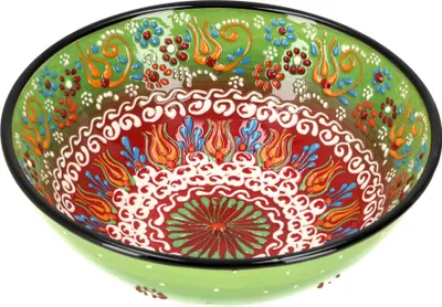 Produktbild von 1 Stk. Orientalische Keramikschüssel, Schale, Müslischale, Handbemalt - Ø 21 cm /Modell 1, Grün, Schalen