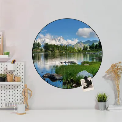 Produktbild von Design Stahlmagnettafel Schwarz Rund 47cm Gebirgssee