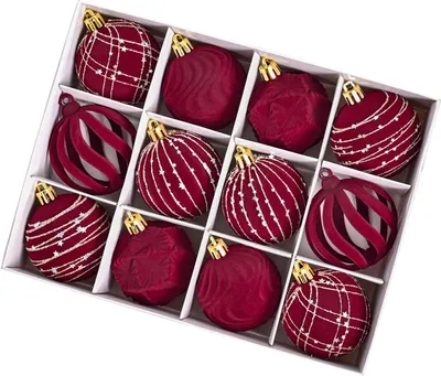 Produktbild von 12 Stück Samt-Weihnachtskugeln, dekorative Kunststoffornamente, Weihnachtsbaumschmuck für Weihnachten, Hochzeiten und Partys
