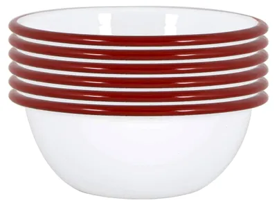Produktbild von Weiße Emailleschalen - 16 cm - Rot - 6er Set
