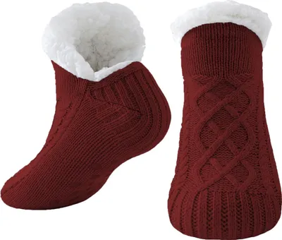 Produktbild von ASKSA Kuschelsocken Damen Herren, Dicke Flauschige Socken mit Greifern, Weiche Warme Winter Huettensocken Haussocken Stoppersocken, EU 36-44, 1 Paar, Rotwein