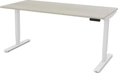 Produktbild von ASSMANN Elektrisch höhenverstellbarer Schreibtisch Y-Line Curved Eiche Polar Weiß, 160x70cm, Memoryfunktion, 2-fach-Motorik