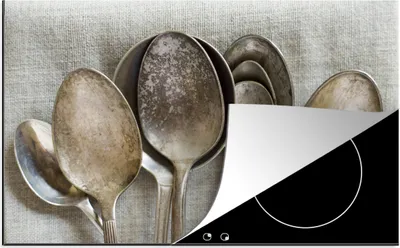Produktbild von KitchenYeah© Herdabdeckplatte Eine Sammlung von alten Löffeln , 80x52cm, Küche Deko, Glaskeramikkochfeld Herdabdeckung, Abdeckplatte fùr Kochfeld