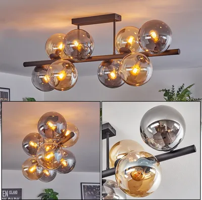 Produktbild von Fossobiubo Deckenlampe aus Metall/Glas in Schwarz/Bernstein-/Rauchfarben