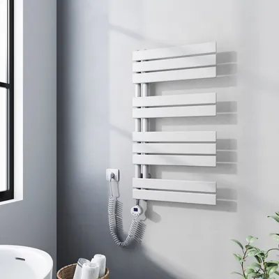 Produktbild von Heilmetz Heizkörper Elektrisch für Badezimmer, Handtuchwärmer Weiß 90x50cm Flachheizkörper mit 400W Zeitgesteuerter Thermostat Seitenanschluss Ohne heizstab