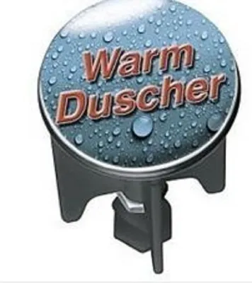 Produktbild von WENKO 20716100 Waschbeckenstöpsel Pluggy Warmduscher Abfluss Stopfen, Messing, Kunststoff, Durchmesser 3.9 x 6.5-9.5 cm, rot/blau