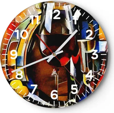Produktbild von Wanduhr - Rund - Glasuhr - Wein Abstraktion - 40x40cm - Schleichendes Uhrwerk - Lautlos - zum Aufhängen bereit - Dekoration Modern - Wanddekoration aus Glas - C4AR40x40-3477