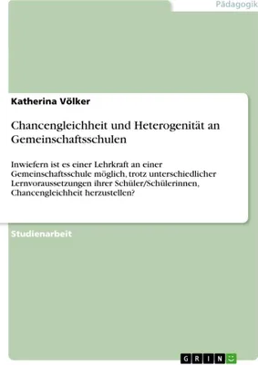 Produktbild von Chancengleichheit und Heterogenität an Gemeinschaftsschulen