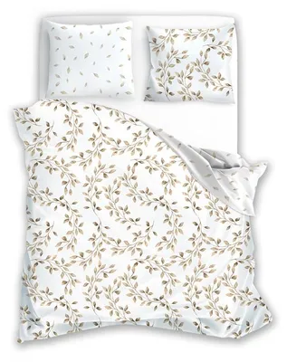 Produktbild von Bettwäsche, Satinbettwäsche, hohe Qualität 160x200 Milagro Verde 021 Beigefarbene Blätter