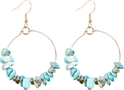 Produktbild von 1 Paar Damen-Hakenohrringe, unregelmäßiger Naturstein, galvanisiert, großer Kreis, Ohrschmuck, Schmuck für Damen, Abschlussball, Urlaub, Party, baumelnde Ohrringe