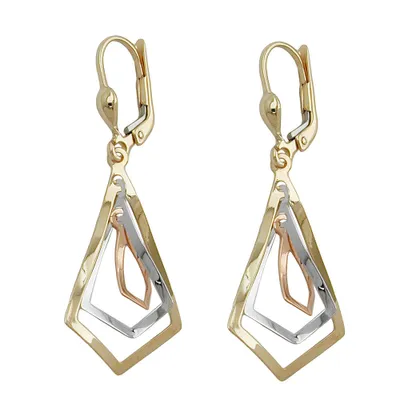 Obrázok produktu pre Náušnice Earbrisur Náušnice 40x16mm 3 Rhombs tricolour 9Kt GOLD