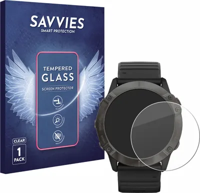 Produktbild von Savvies Schutzglas für Garmin Fenix 6X Pro Displayschutz 9H Glas klar transparent