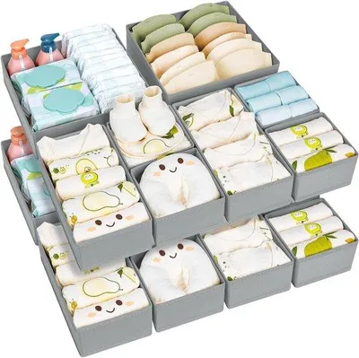 Image de Lot de 15 boîtes de rangement en tissu gris