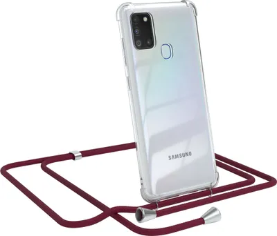 Produktbild von EAZY CASE Handykette kompatibel mit Samsung Galaxy A21s, Handyhülle mit Umhängeband, Handykordel, Schutzhülle Clear, Band in Rot
