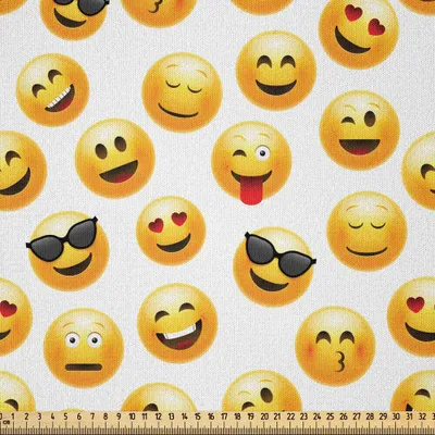Zdjęcie produktu dla ABAKUHAUS Emoji Mikrofibra sprzedawana na metry, uśmiechnięta twarz, ilustracja, szczęśliwa, zaskoczona, fajna, zakochana, pocałunek, 2 m (230 x 200 cm), czarna, żółta, czerwona