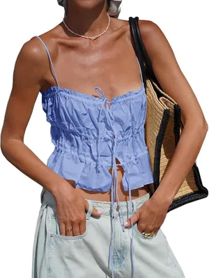Produktbild von Damenweste, Rüschen-Top, Y2K-Outdoorhemd, blau