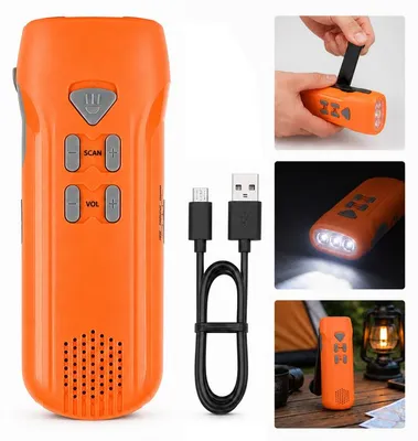 Produktbild von Notfall Kurbelradio mit LED Taschenlampe, Handkurbel Outdoor Radio, Alarmfunktion, Stromausfall Notfall Ausrüstung für Camping und Survival