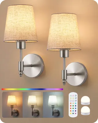Produktbild von EDISHINE 2er Set Akku Wandleuchten Innen mit Fernbedienung, 12 Farben RGB, 3000-6500K dimmbar, Timer, Silber,  für Schlafzimmer, Treppe, Flur