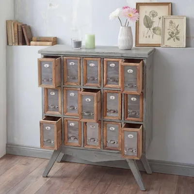 Obrázok produktu pre Lekárnička HWC-A43, komoda, masívne jedľové drevo vintage shabby vzhľad 94x73x32cm