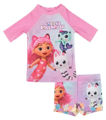Produktbild von Gabby's Dollhouse Schwimmset UV-Schutz 30 für Mädchen - Kinder Badeanzug Badeset Shirt und Hose Zweiteiler Rosa 98-104