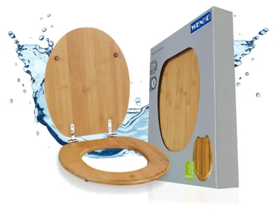 Image de WENKO Siège de WC Bambou Foncé Couvercle WC Lunettes de WC Salle de bains WC invités