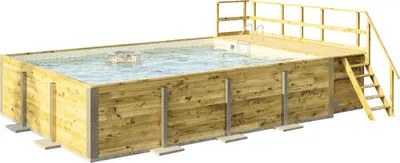 Produktbild von Aufstellpool Holzpool-Set Weka 595 rechteckig 650x490x201 cm inkl. Bodenschutzvlies, Filteranlage, Filtersand, Innenausk