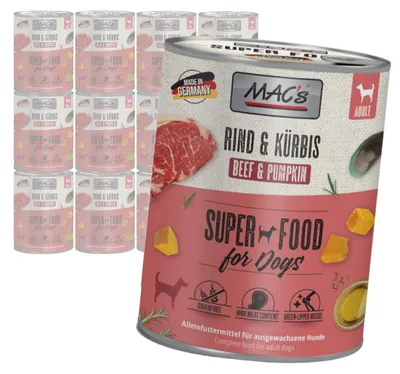 Zdjęcie produktu dla MAC's Dog 12x800g Bezzbożowa Mokra Karma z Wołowiną i Dynią Dla Psa Na Stawy Skórę Sierść