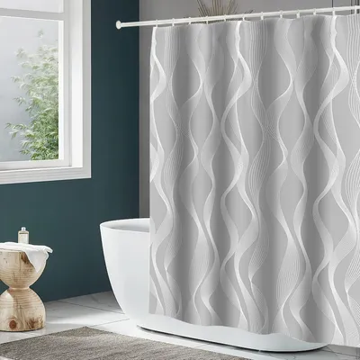 Imagen del producto de Cortina de ducha impermeable de poliéster, tela lavable, 240 x 200 cm, con 12 ganchos (gris)