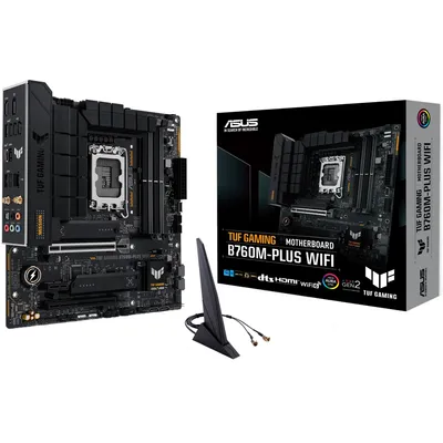 Image de ASUS TUF GAMING B760M-PLUS WIFI - Carte mère - micro ATX - LGA1700 socket - chipset B760 - USB 3.2 Gen 1, USB 3.2 Gen 2, USB4, USB-C 3.2 Gen2, USB-C 3.2 Gen 2x2, USB-C 3.2 Gen 1 - 2.5 Gigabit LAN, Wi-Fi 6, Bluetooth - Carte graphique embarquée (CPU requis)