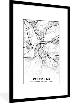 Produktbild von MuchoWow® Gerahmtes Poster Wetzlar - Karte - Stadtplan 60x90 cm - Poster mit Schwarzem Bilderrahmen Wandposter Rahmen Foto Bilder - Dekoration - Wandposter Wohnzimmer - Hochwertig
