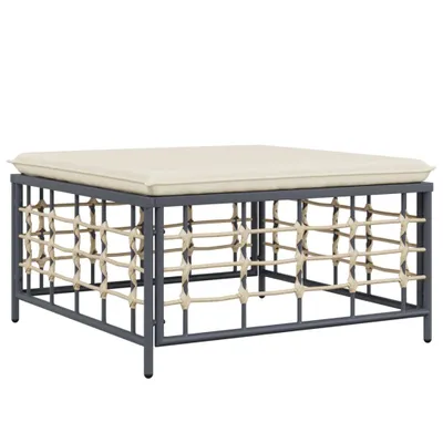 Immagine prodotto di Sgabello da giardino con cuscino beige in poly rattan