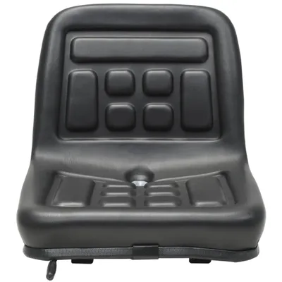 A black tractor seat shown from the front against a white background.