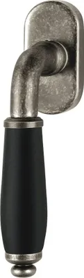 Produktbild von Massiv Messing Fenstergriff Rasterolive Modell Firenze Antik Grau Griff Schwarz
