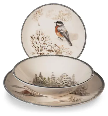 18-teiliges Kerstservies aus Steingut, Wintermotiv, spülmaschinenfest