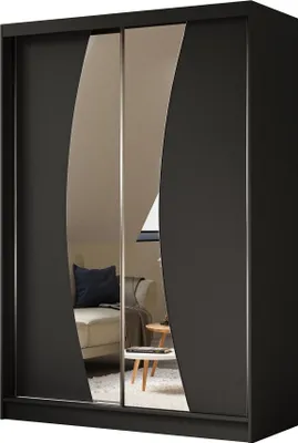 Image de BEAUTYSOFA armoire moderne avec portes coulissantes VOX 150 cm - armoire avec miroir et portes coulissantes (noir)