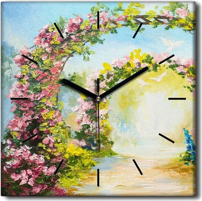 Produktbild von Coloray Uhr auf Leinwand 30x30 cm Wand Uhr Dekoration Wohnzimmer Segeltuch schwarze Hände -Sommerparkbäume