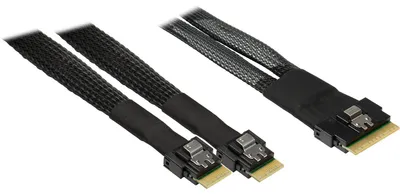 Produktbild von Kabel SFF 8654-8i > 2x SFF 8654-4i (schwarz, 0,7 Meter)