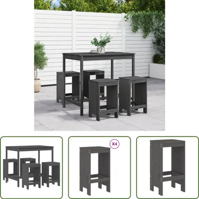 Produktbild von The Living Store 5-tlg. Gartenbar-Set Grau Massivholz Kiefer