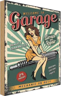 Produktbild von vianmo Holzschild 30x20 cm Pinup welcome Garage 24 service Pin Up