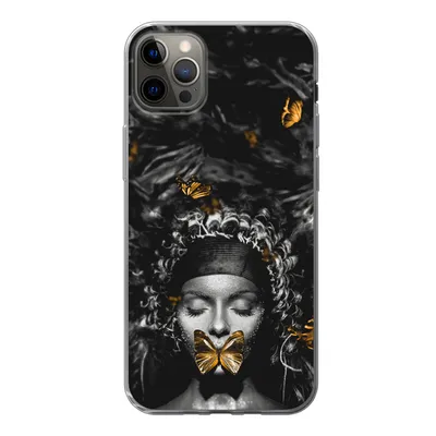 Produktbild von MuchoWow® Handyhülle Schutzhülle Hülle für iPhone 13 Pro Max Frau - Schmetterlinge - Schwarz - Weiß Silikon Softcase Handy Hülle - Mobiltelefon