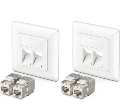Produktbild von deleyCON 2x Keystone Dose Netzwerkdose Datendose Unterputz 4x Cat 6a Keystone Jack Modul RJ45 Buchse Cat Netzwerk Verlegekabel vollgeschirmt Uni Weiß