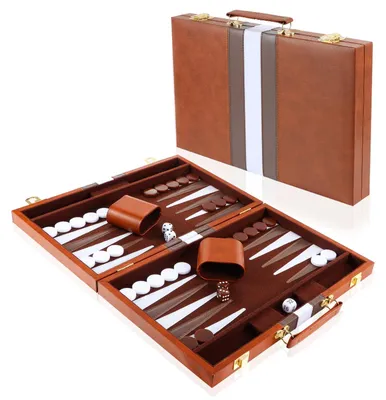 Backgammon-Koffer mit Zubehör, Reisespiel, 46 cm, braun