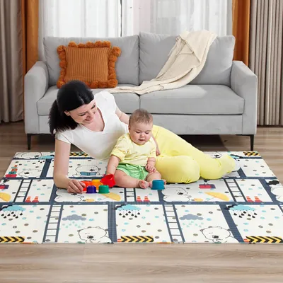Produktbild von Baby Vivo Spielmatte / Spielteppich für Kinder doppelseitig mit Wald 200 x 180 cm - Bär