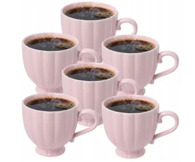 Produktbild von 6er Set Kaffeetassen Rosa 250ml – Keramik Tassen Teetassen Set mit Henkel, Geriffeltes Design, Spülmaschinenfest