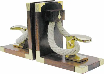 Immagine prodotto di Fermalibri con bitta e corda, legno / ottone, 2 pezzi