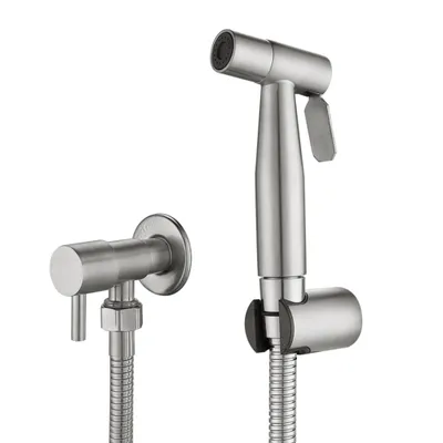 Produktbild von 304 Edelstahl WC Sprühpistole Set, Druckverstärker Handbrause, wassersparend, inklusive Kleber, Montage ohne Bohren, Silber
