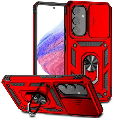 Immagine prodotto di Custodia per Samsung Galaxy A54 a doppio strato con copertura scorrevole della fotocamera e supporto ad anello rosso