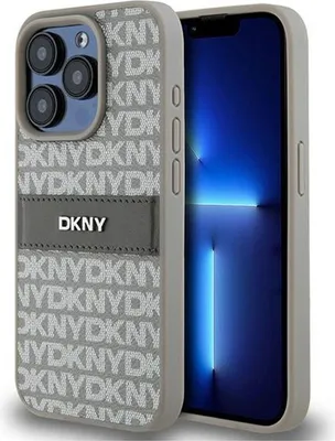 Produktbild von DKNY, Schutzhülle Repeat Pattern Tonal Stripe f. Apple iPhone 15 Pro Max, Beige