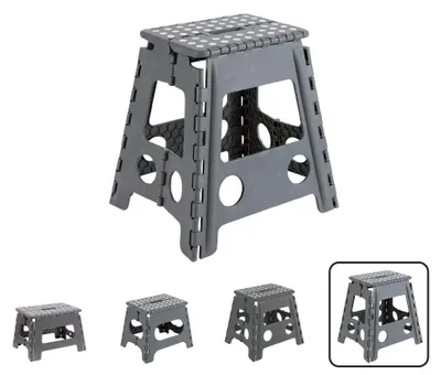 Imagen del producto de Taburete plegable para cocina o baño, resistente escalón para adultos y niños (hasta 150 kg) | 39 cm de altura | Gris